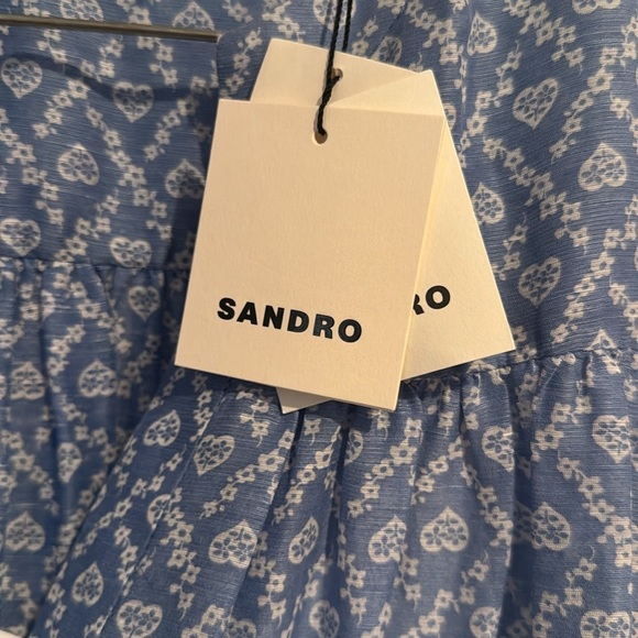 Sandro Tiered Floral-print Crepe Midi Dress Blue/Blanc Size EU 38 New w/Tags - Picture 9 of 12